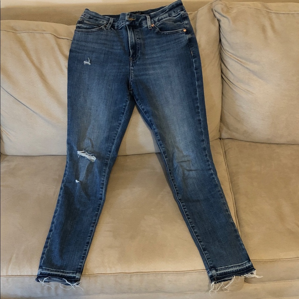 Express Dark Blue Distressed Skinny Jeans